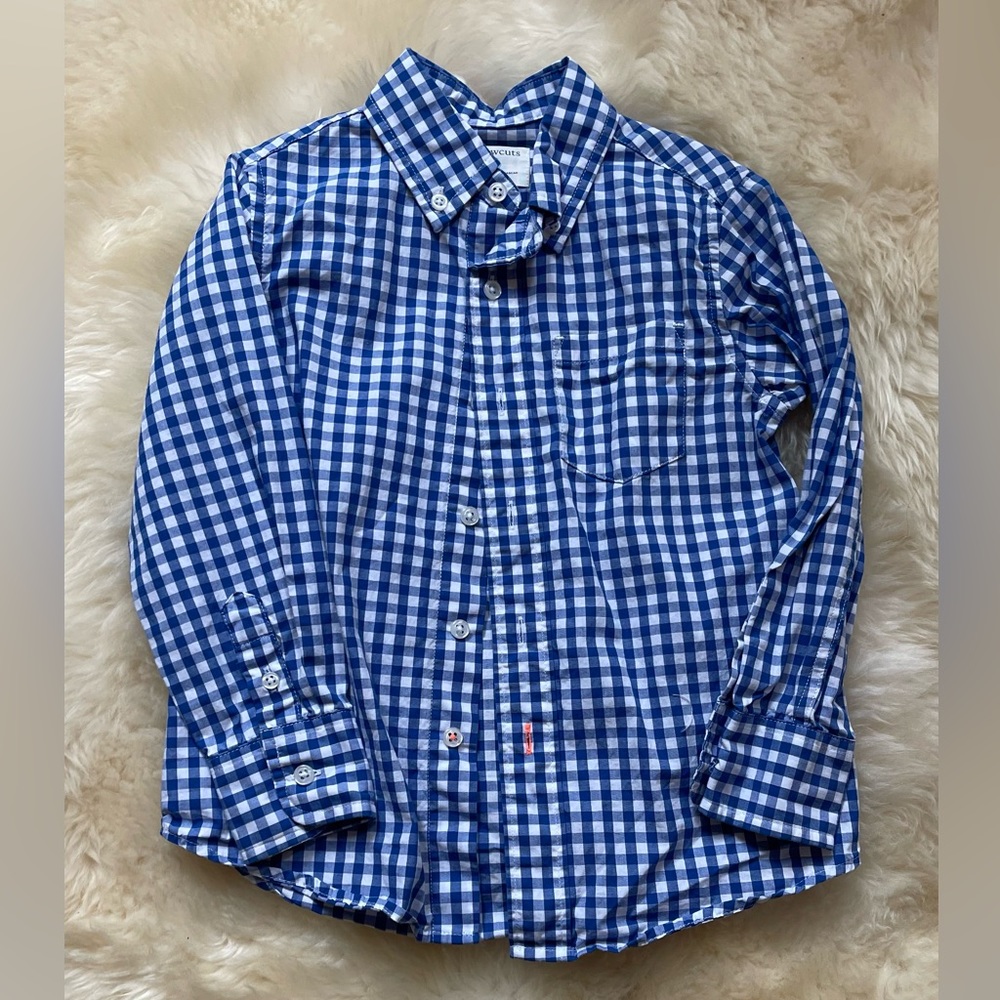 JCREW CREWCUTS LONG SLEEVE STRETCH POPLIN BUTTON DOWN BLUE GINGHAM